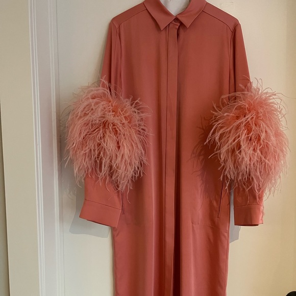 Lapointe Feather-trimmed Satin Midi Shirt Dress - Picture 9 of 12